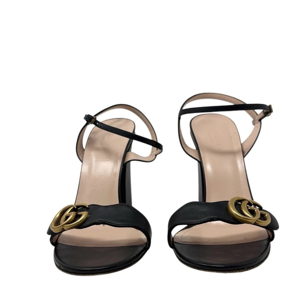 Gucci Marmont Sandals Black Leather Interlocking GG Size 40.5 - Picture 3 of 10